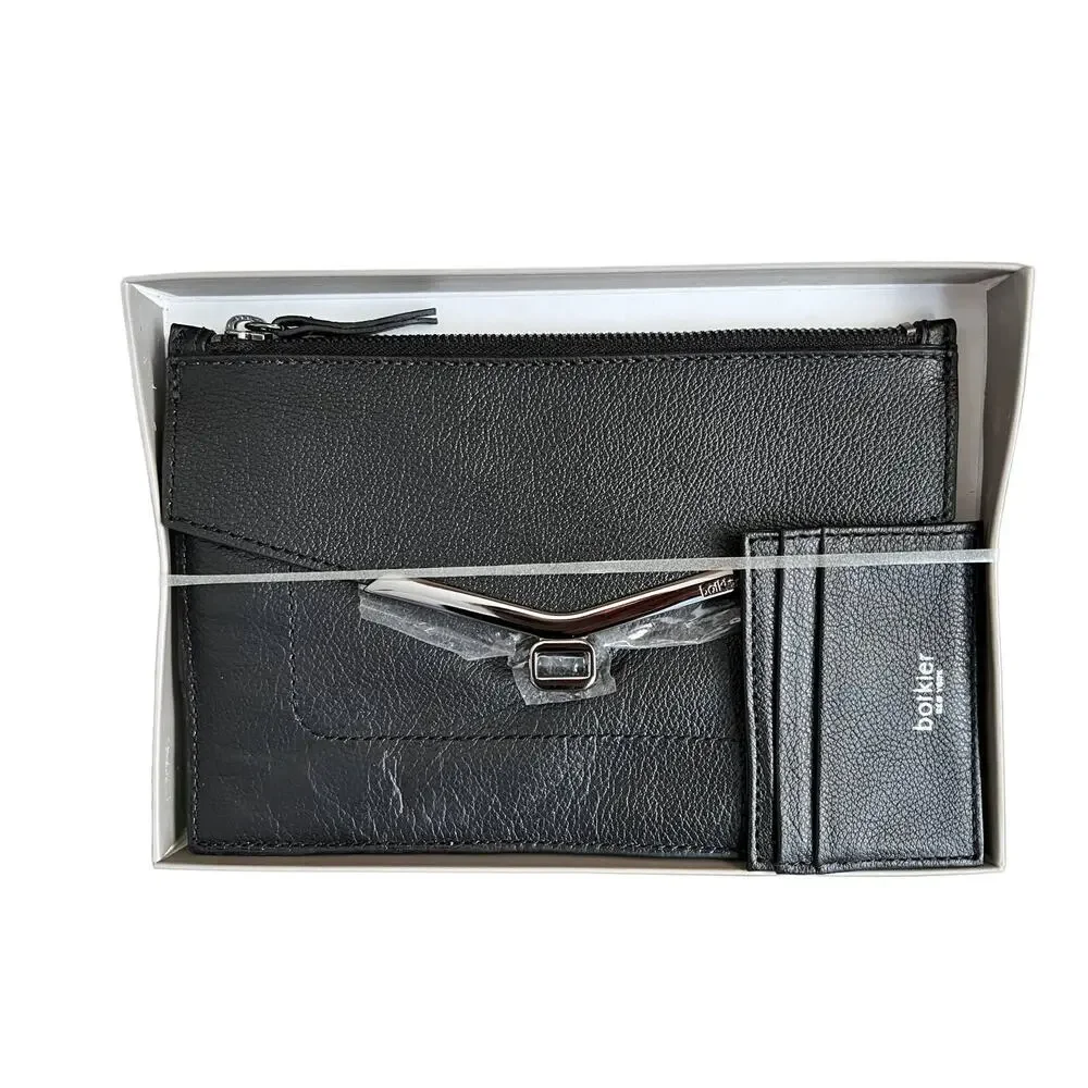 Botkier Valentina Leather envelope clutch wristlet Card Stacker Black